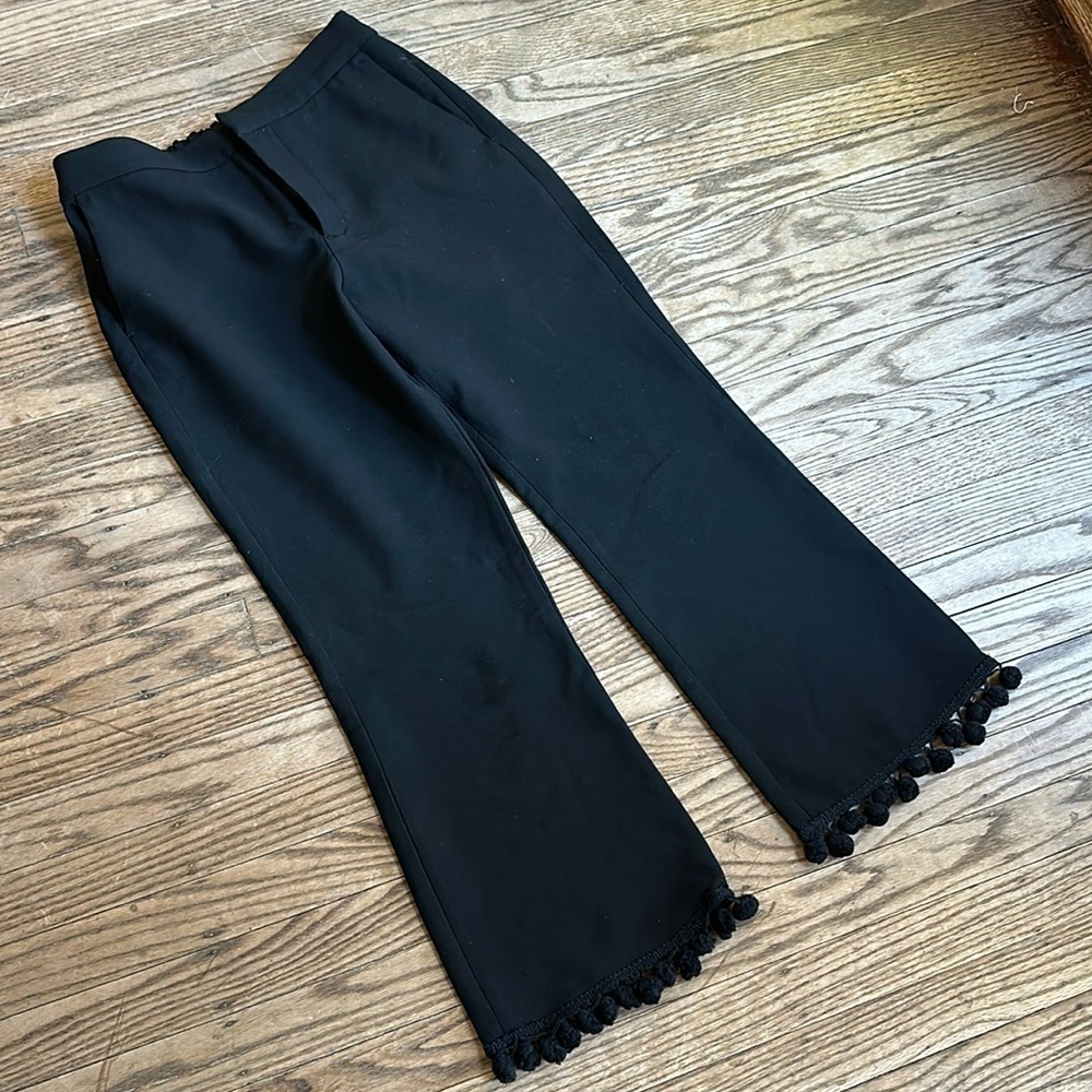Zara Woman Black Pants Pom Pom Hem size Small EUC